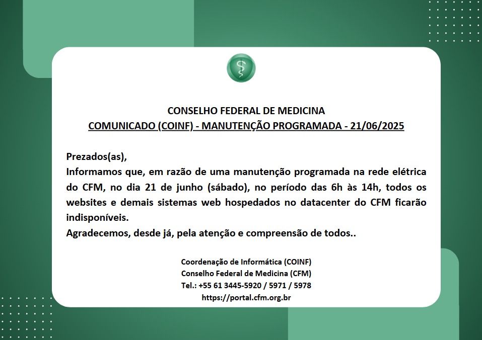 Comunicado COINF - Manutenção Programada - 21/06/2025